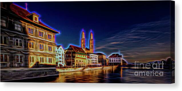 Travel Canvas Print featuring the digital art City #2 by Mirza Cosic