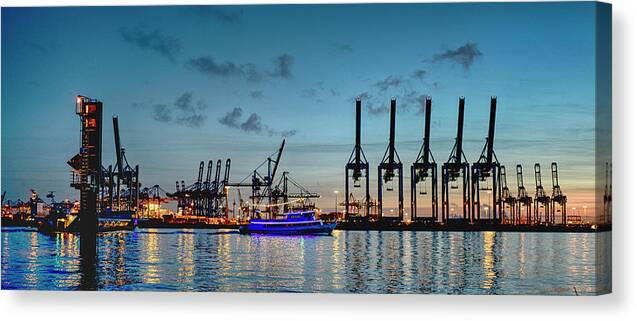 Hamburg Canvas Print featuring the photograph Hamburg Harbour Sunset by Stefan Knauer