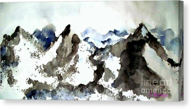 Mountain Canvas Print featuring the painting High mountain peaks by Carol Grimes