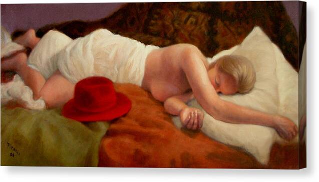 Realism Canvas Print featuring the painting Red Hat 7 by Donelli DiMaria