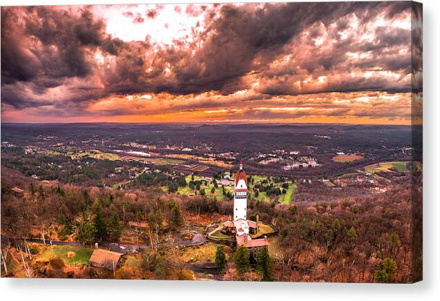 Heublein Canvas Print featuring the photograph Heublein Tower, Simsbury Connecticut, Cloudy Sunset #3 by Mike Gearin
