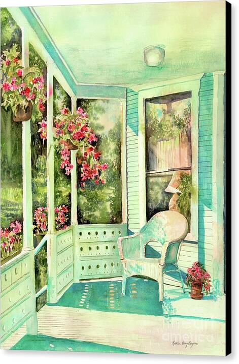 Nostalgic Canvas Print featuring the painting The Porch At Sinclair Towers by Kathleen Berry Bergeron