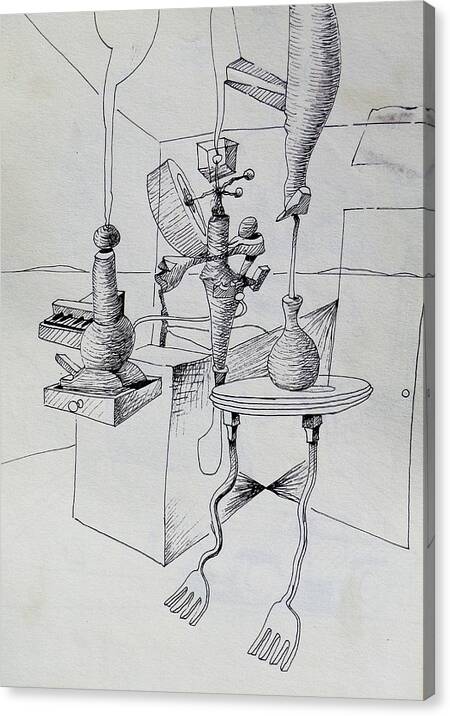 Surreal Canvas Print featuring the drawing I don't Know by John Kaelin
