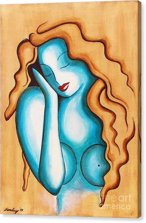 Female Nude Canvas Print featuring the painting Blue Nude by Joseph Sonday