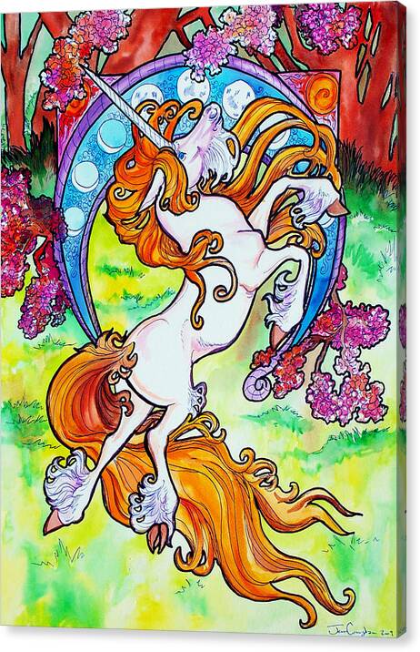 Unicorn Canvas Print featuring the painting Artsy Nouveau Unicorn by Jenn Cunningham