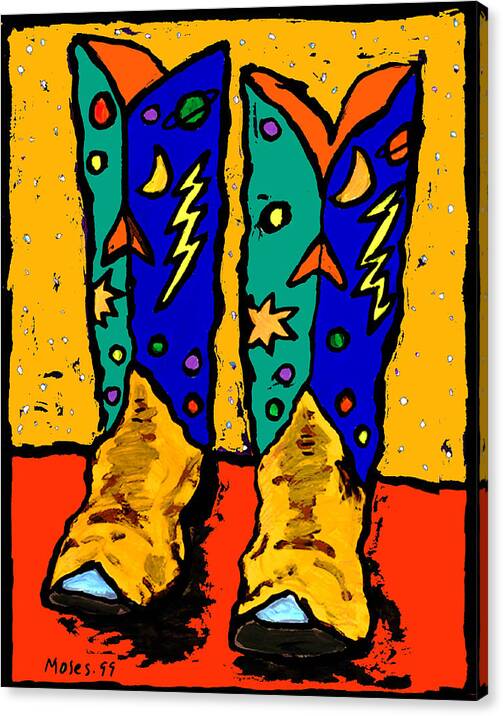 Boots Canvas Print featuring the painting Boots on Yellow #3 by Dale Moses