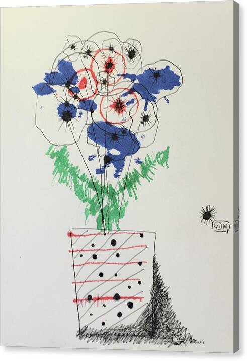 Gdm Canvas Print featuring the drawing Number 1 in the GDM flower series by Geoffrey Doig-Marx