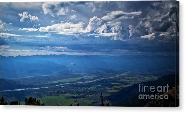 Paragliding Canvas Print featuring the photograph Paragliding above Jackson Hole by Bruce Block