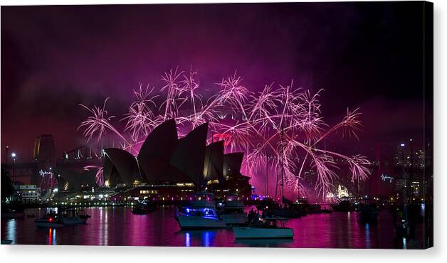 Fireworks Canvas Print featuring the photograph Sydney Fireworks - Purple by Rick Drent