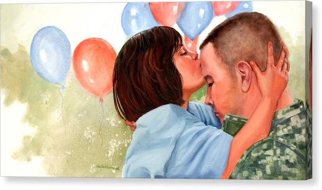 Balloons Canvas Print featuring the painting Dady This Is for Luck by Wanta Davenport
