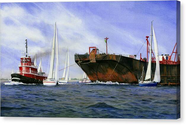 Tugboat Canvas Print featuring the painting Dangerous Race by Marguerite Chadwick-Juner