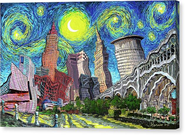 Cleveland Canvas Print featuring the digital art Starry Night in Cleveland by Frank Harris