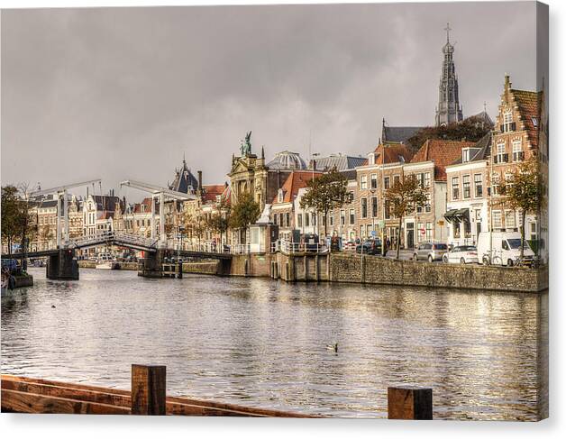 Holland Canvas Print featuring the photograph Acroos the River and Over the Bridge by Uri Baruch