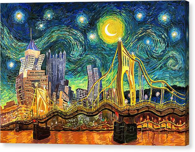 Pittsburgh Canvas Print featuring the digital art Starry Night In Pittsburgh by Frank Harris