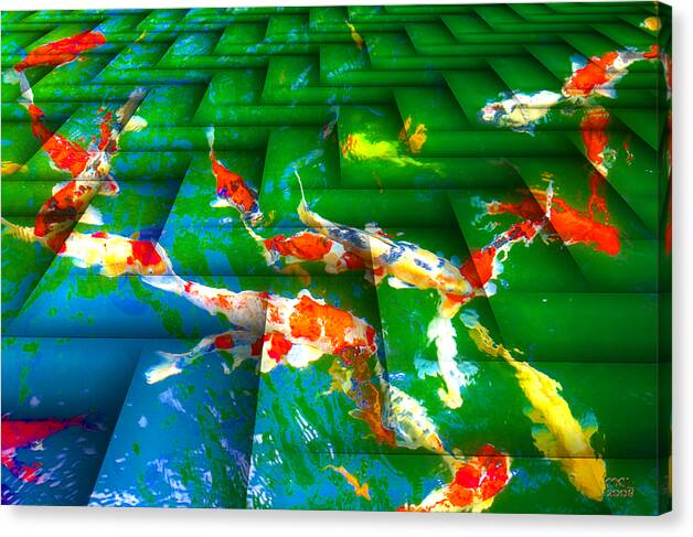 Digital Canvas Print featuring the digital art Koi Mosaic I by Manny Lorenzo