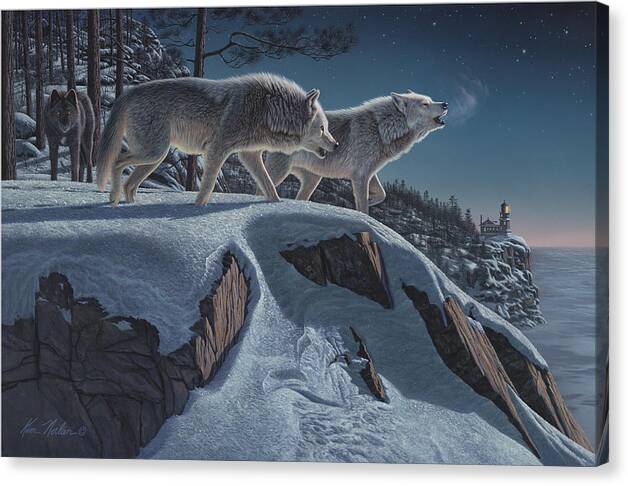 Moonlight Prowlers Canvas Print featuring the painting Moonlight Prowlers by Kim Norlien
