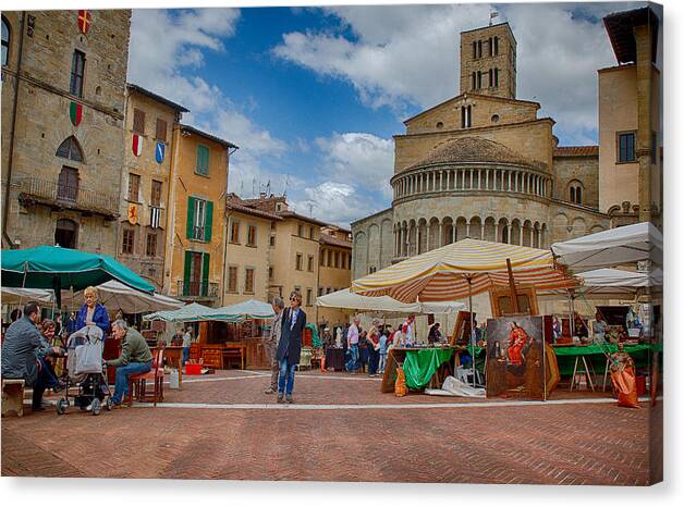 Market Canvas Print featuring the photograph Arezzo Market Day by Uri Baruch