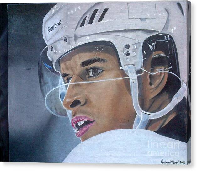 Sidney Crosby Pittsburgh Penguins Oil Painting On Canvass 16x20 Canvas Print featuring the painting Sidney Crosby closeup by Graham McLeod