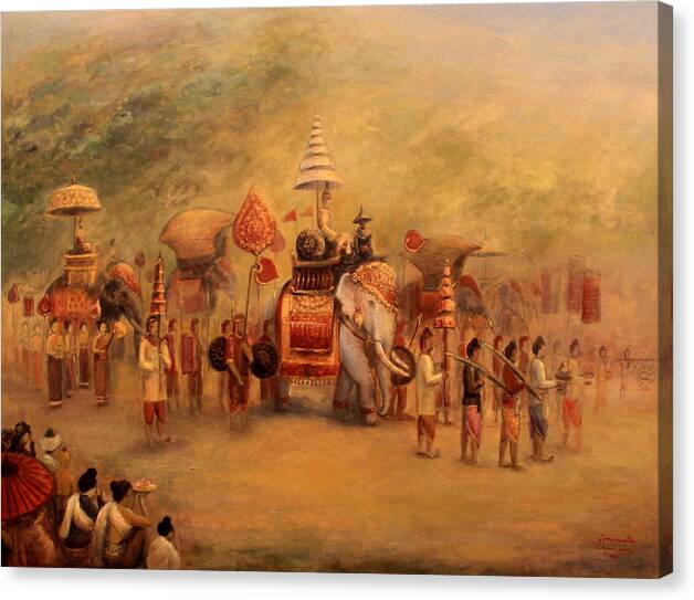 Luang Prabang Canvas Print featuring the painting Procession of the King by Sompaseuth Chounlamany