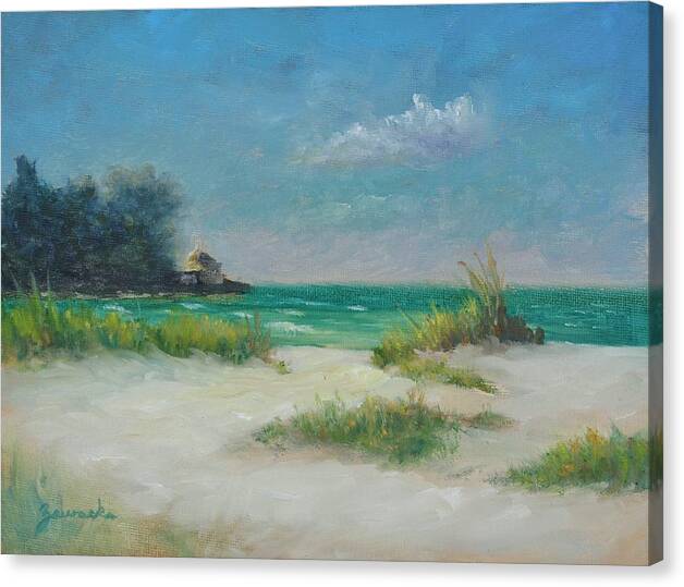 Tropical Seascape Canvas Print featuring the painting South Lido Morning by alan Zawacki by Alan Zawacki