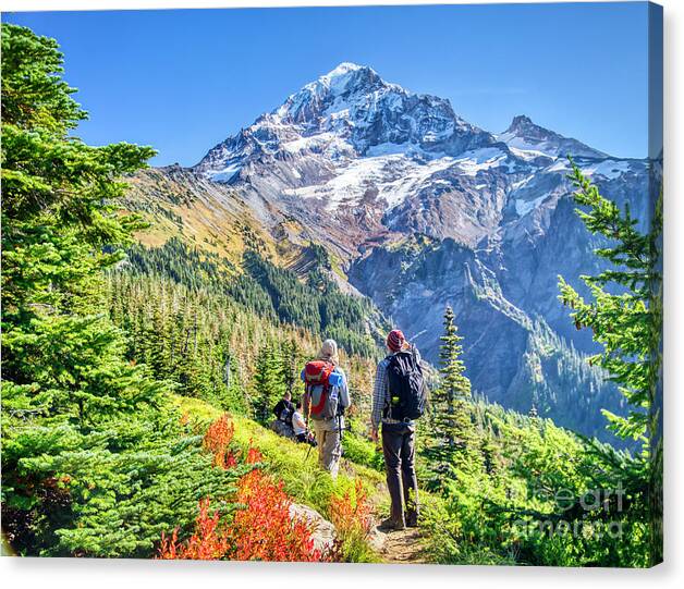 Mt Hood Canvas Print featuring the photograph Admiring the View of Mt. Hood by Bruce Block