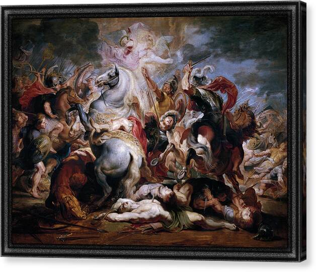 Morte Di Decio Mure Canvas Print featuring the painting Morte di Decio Mure Bozzetto by Peter Paul Rubens by Rolando Burbon