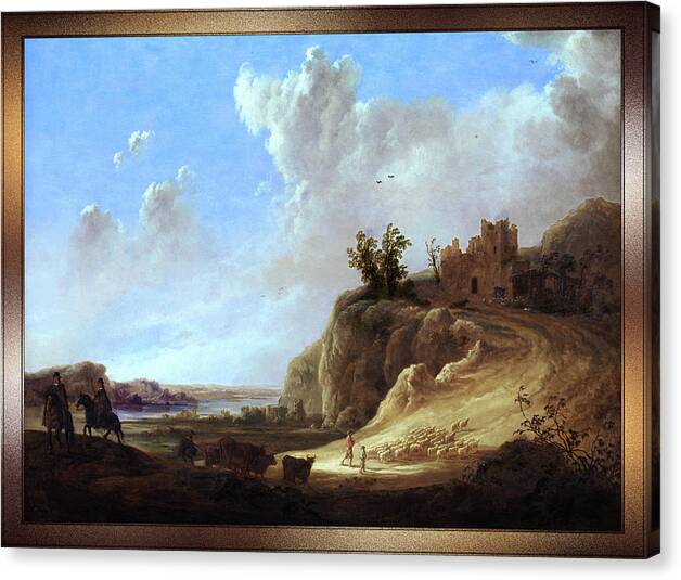 Mountainous Landscape Canvas Print featuring the painting Mountainous Landscape With The Ruins Of A Castle by Aelbert Cuyp by Rolando Burbon