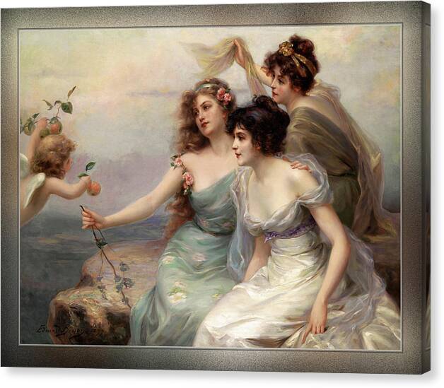 The Three Graces Canvas Print featuring the painting The Three Graces Die drei Grazien by Edouard Bisson by Xzendor7