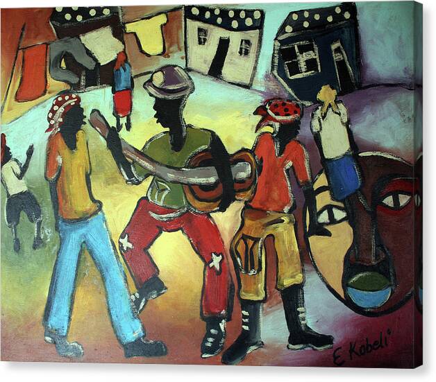  Canvas Print featuring the painting Street Band by Eli Kobeli