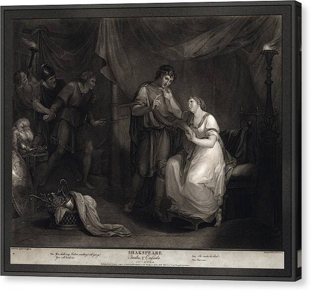 A Scene From Troilus And Cressid Canvas Print featuring the painting A Scene from Troilus and Cressid by Angelika Kauffmann and engraver Luigi Schiavonetti by Xzendor7