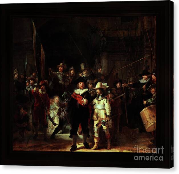 La Ronda De Noche Canvas Print featuring the painting The Night Watch De Nachtwacht by Rembrandt van Rijn Old Masters Fine Art Reproduction by Rolando Burbon