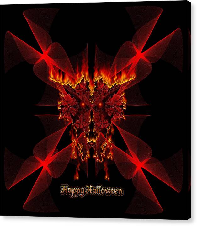 Halloween Canvas Print featuring the digital art Happy Halloween SineDot Fractal Fire Demon by Rolando Burbon