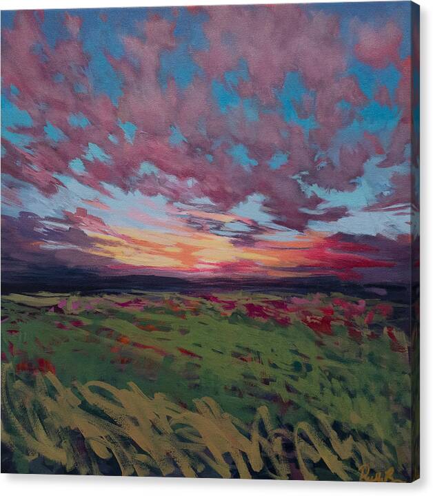  Canvas Print featuring the painting Raspberry Skies by Ruth Becker