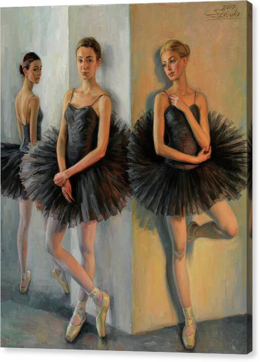 Ballet Canvas Print featuring the painting Ballerinas in Black Tutu by Serguei Zlenko
