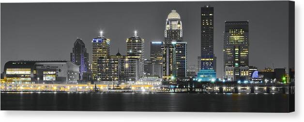 Louisville Canvas Print featuring the photograph Louisville After Dark #1 by Frozen in Time Fine Art Photography