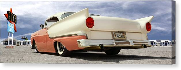 1957 Ford Canvas Print featuring the photograph 1957 Ford Fairlane Lowrider by Mike McGlothlen