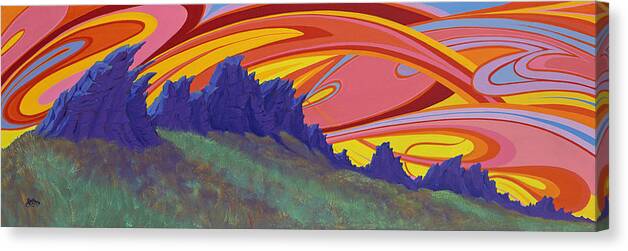 Colorado Landscape Canvas Print featuring the painting Fire Sky Over Devil's Backbone #2 by Alan Johnson