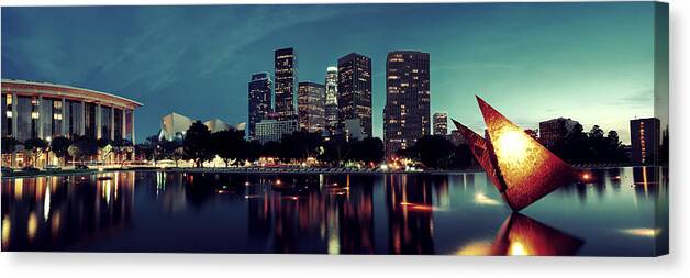 Architecture Canvas Print featuring the photograph Los Angeles at night #24 by Songquan Deng