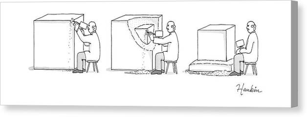 Captionless Canvas Print featuring the drawing A Sculptor Carves a Cube Out of a Cube by Charlie Hankin