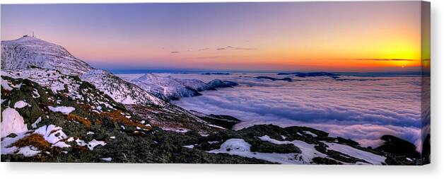 New Hampshire Canvas Print featuring the photograph An Undercast Sunset Panorama by White Mountain Images