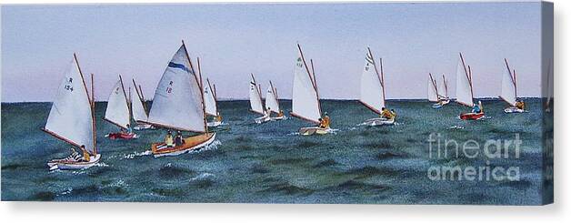 Sailboats Canvas Print featuring the painting Beetlecat Race by Karol Wyckoff