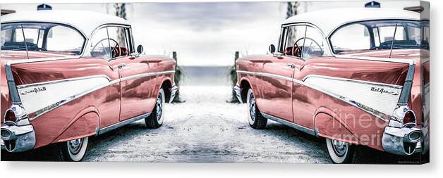 1957 Canvas Print featuring the photograph California Dreaming Chevy Bel Air Cars by Edward Fielding