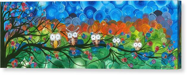 Owls Canvas Print featuring the painting Hoolandia Family Tree 03 by MiMi Stirn