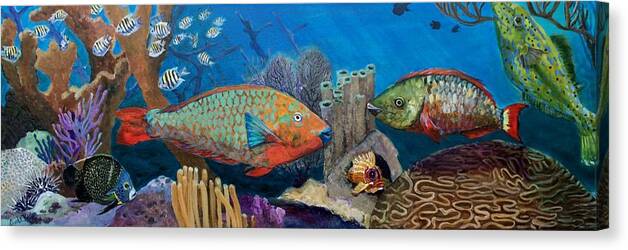 Coral Reef Canvas Print featuring the painting Keys Reef Encounter by Linda Kegley