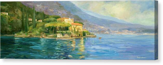 Lakescape Canvas Print featuring the painting Lake Como by Allayn Stevens