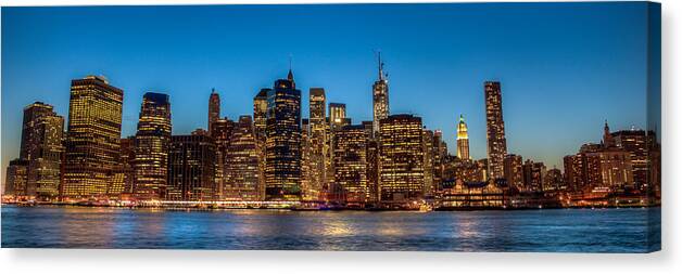 Manhattan Canvas Print featuring the photograph Lower Manhattan at Night by Chris McKenna