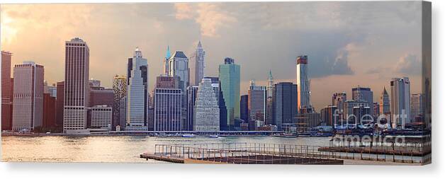 Panorama Canvas Print featuring the photograph Lower Manhattan Panorama from Brooklyn by Thomas Marchessault