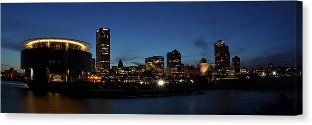  Milwaukee Canvas Print featuring the photograph Milwaukee City Scape Panorama by Deborah Klubertanz