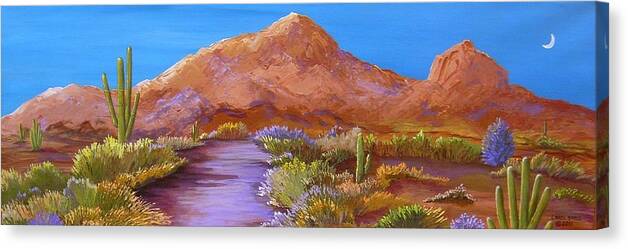 Desert Canvas Print featuring the painting Moon Over Camelback by Carol Sabo