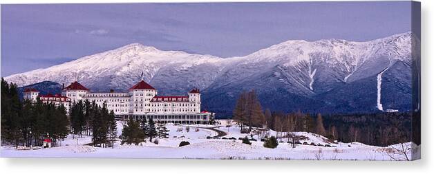 Hotel Canvas Print featuring the photograph Mount Washington Hotel Winter Pano by Jeff Sinon